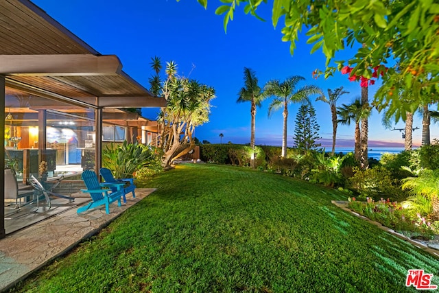 yard at dusk with a patio