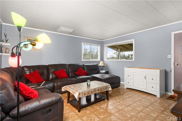 living room featuring ornamental molding