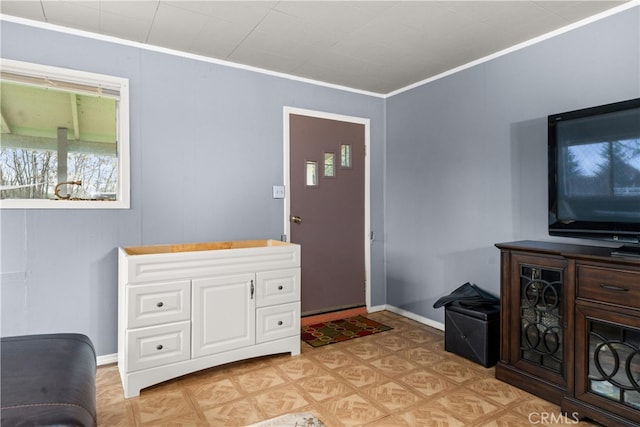 living room featuring ornamental molding