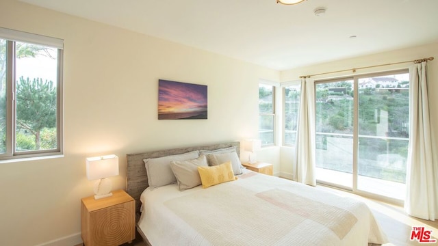 bedroom featuring access to outside and multiple windows