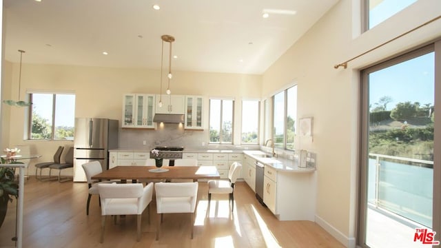 dining area featuring light hardwood / wood-style flooring, a healthy amount of sunlight, and sink