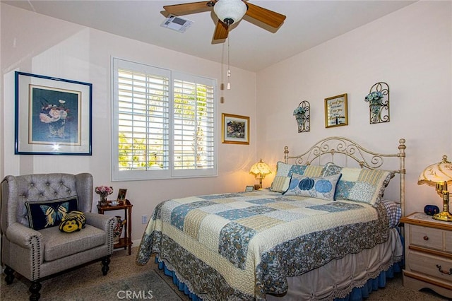 bedroom featuring carpet floors and ceiling fan