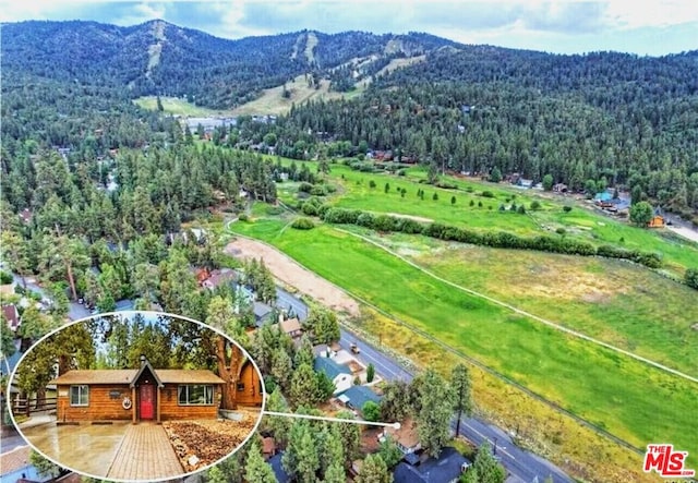 bird's eye view with a mountain view