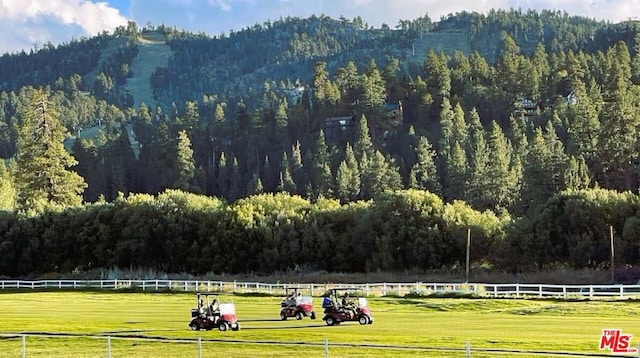 view of property's community featuring a mountain view, a rural view, and a lawn