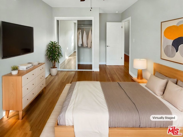 bedroom with a closet and wood-type flooring