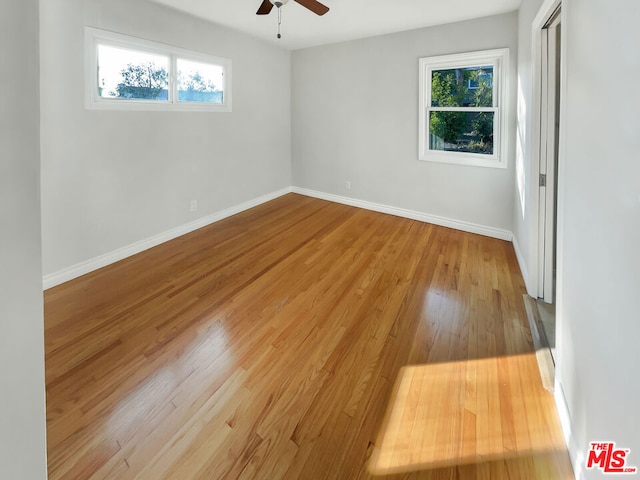 spare room with ceiling fan and wood-type flooring