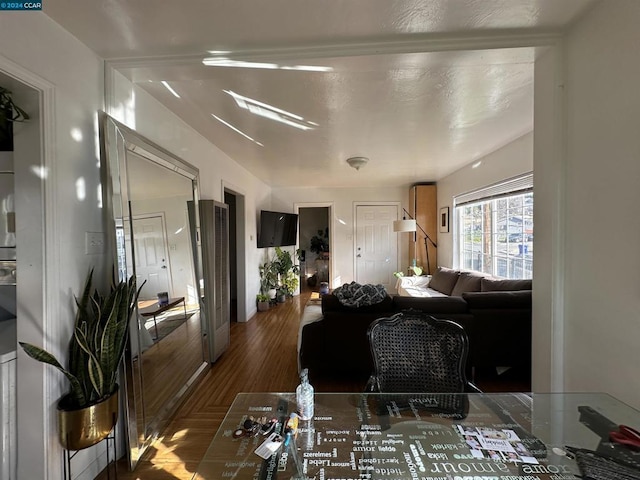 living room featuring dark hardwood / wood-style flooring