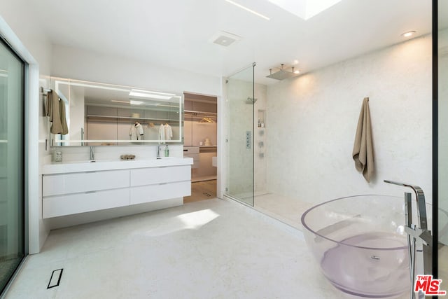 bathroom with vanity and walk in shower