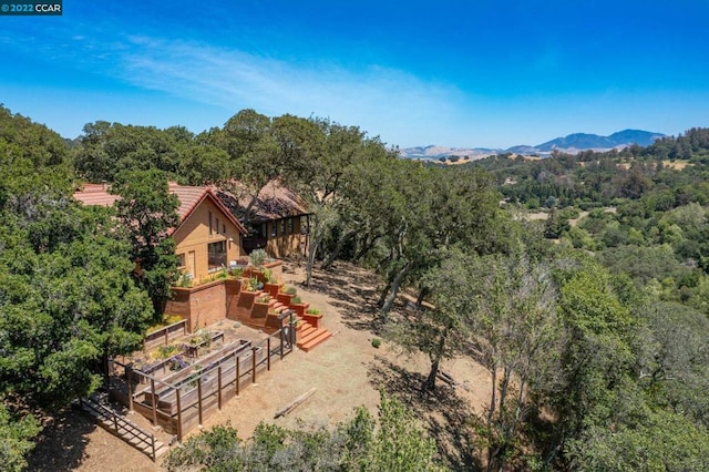 birds eye view of property featuring a mountain view