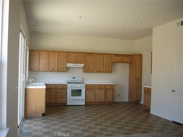 kitchen with sink and white stove