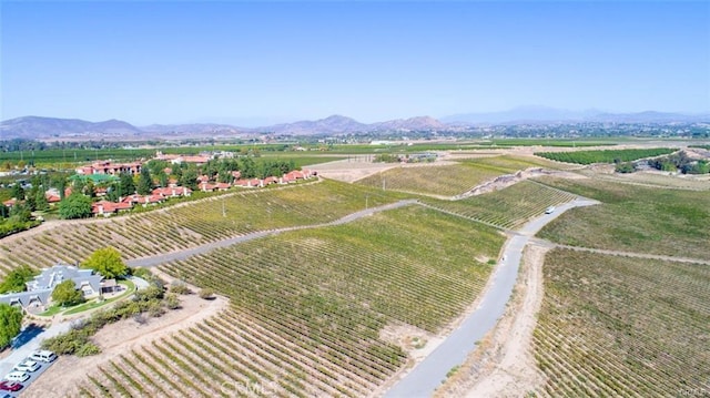 birds eye view of property with a mountain view and a rural view