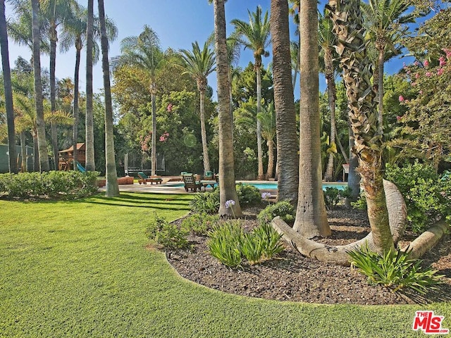 view of yard featuring a community pool