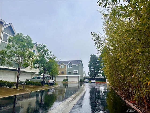 view of street with a water view