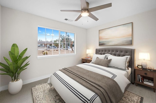 bedroom featuring carpet flooring and ceiling fan