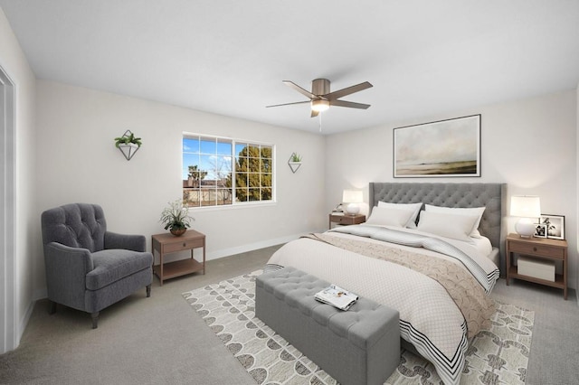 bedroom with carpet flooring and ceiling fan