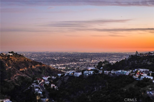 view of aerial view at dusk