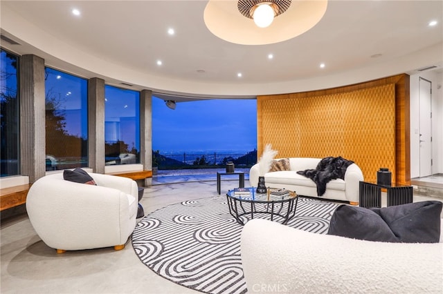 living room with ceiling fan