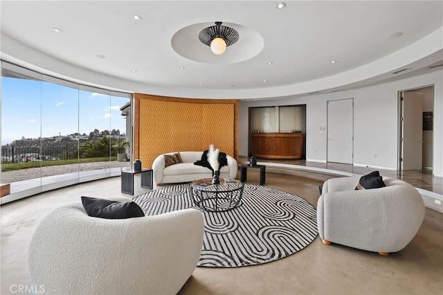 living room with ceiling fan