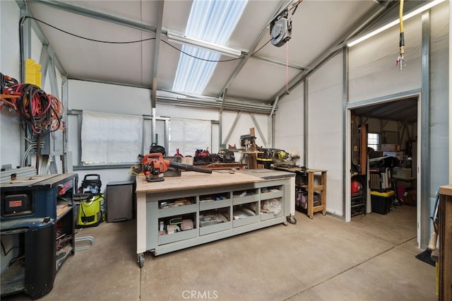 garage featuring a workshop area