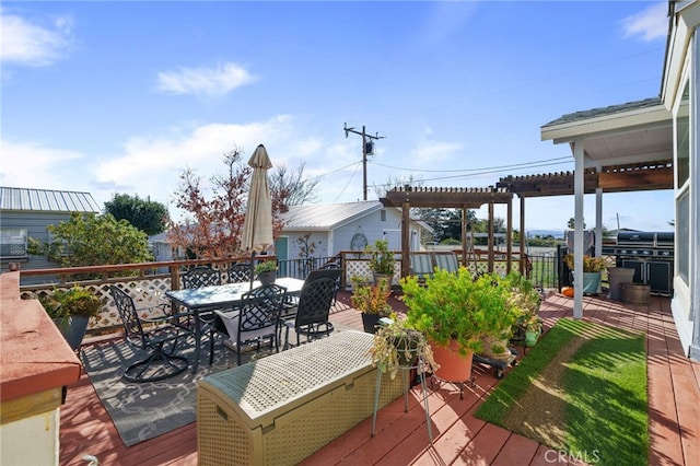 wooden terrace featuring a pergola