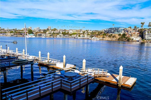 dock area with a water view