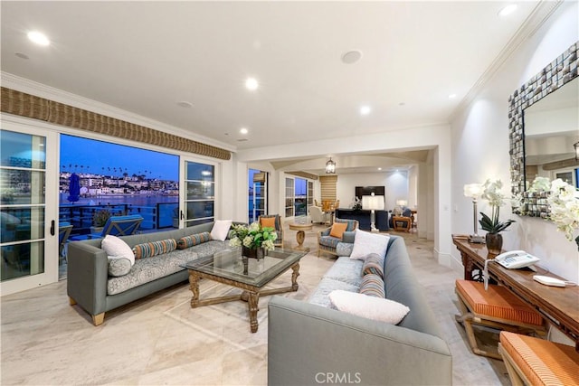 living room featuring ornamental molding