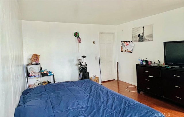 bedroom with dark hardwood / wood-style flooring