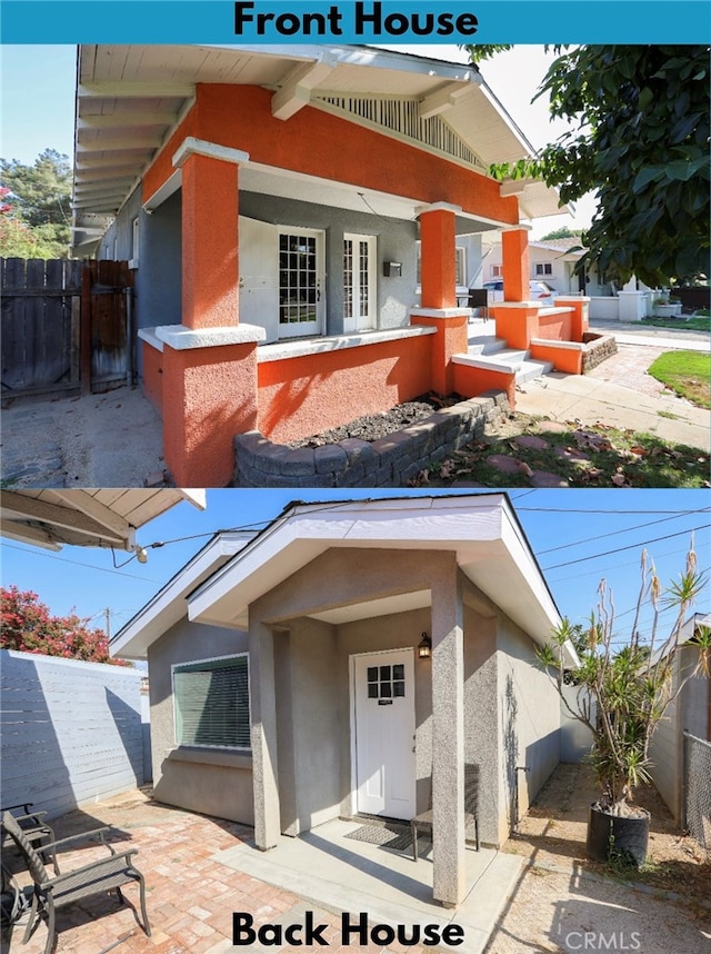 back of property with a patio