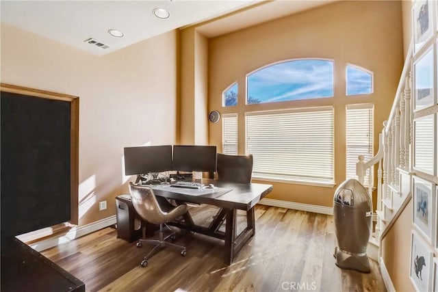 office space featuring hardwood / wood-style flooring and a healthy amount of sunlight