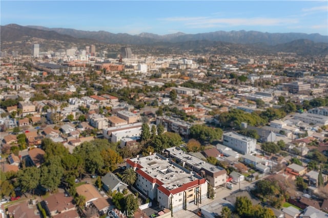 drone / aerial view featuring a mountain view