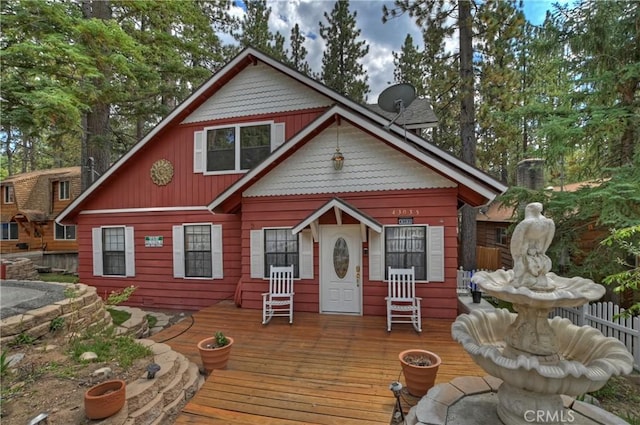 view of front of home with a deck