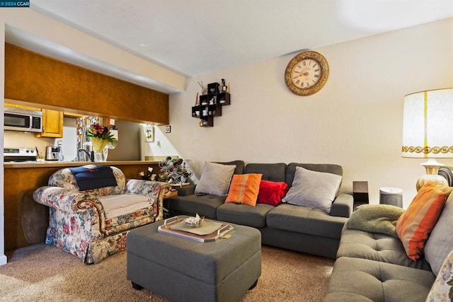 living room featuring light colored carpet