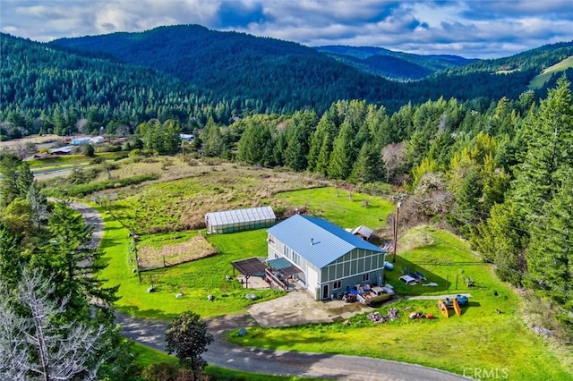 birds eye view of property with a mountain view