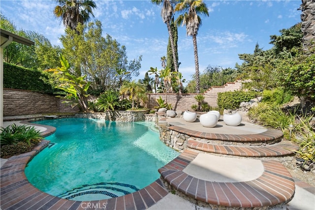 view of pool with a hot tub