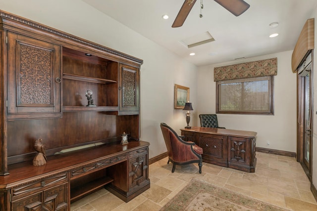 office area with ceiling fan