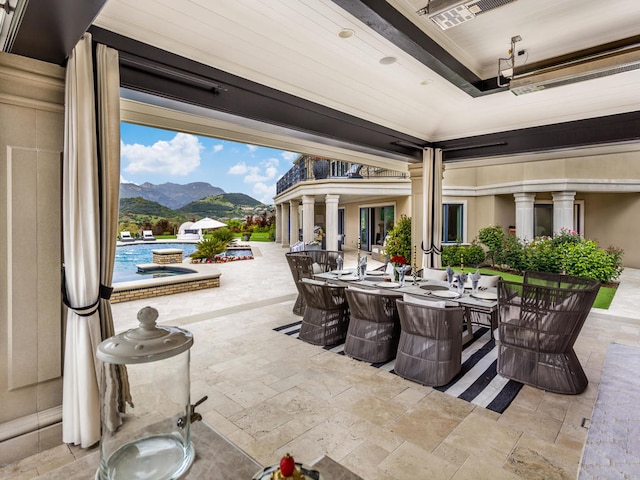 view of patio with a mountain view