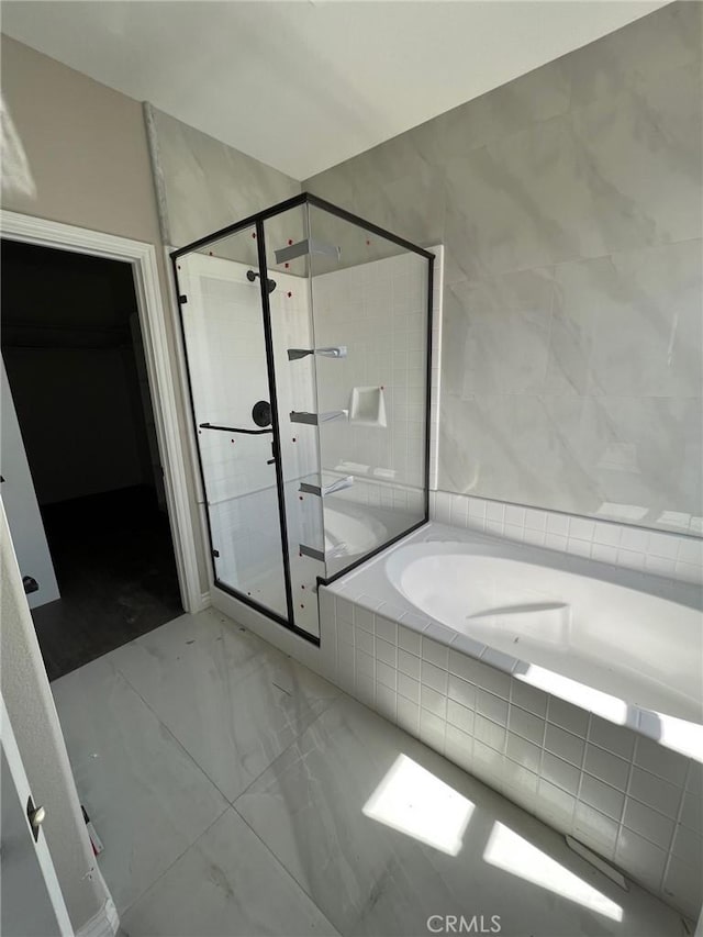 bathroom with plus walk in shower