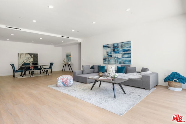 living room with light wood-type flooring