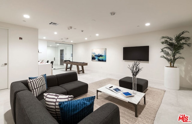 living room with pool table