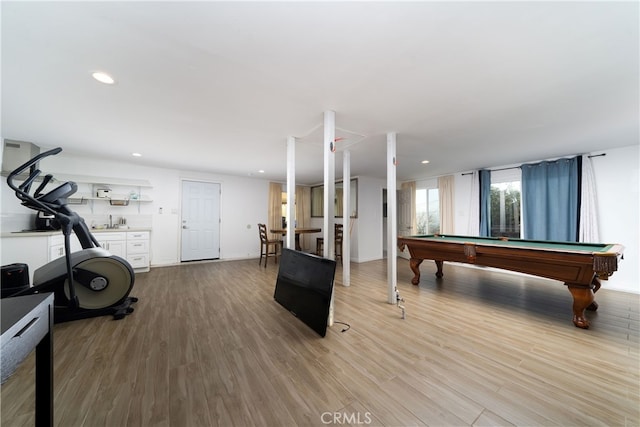 recreation room featuring pool table and light hardwood / wood-style floors