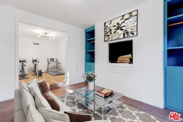 living room featuring tile patterned flooring