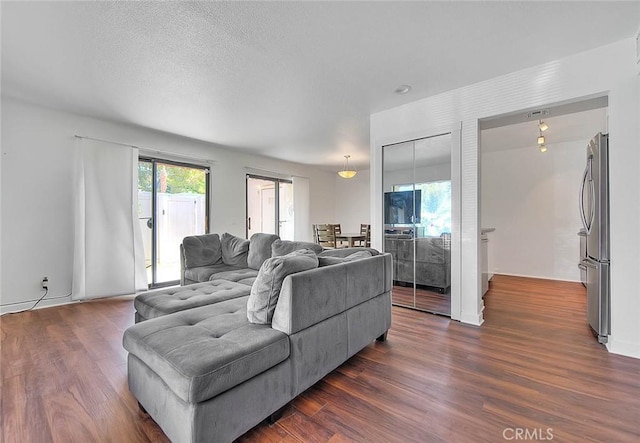 living room with dark wood finished floors