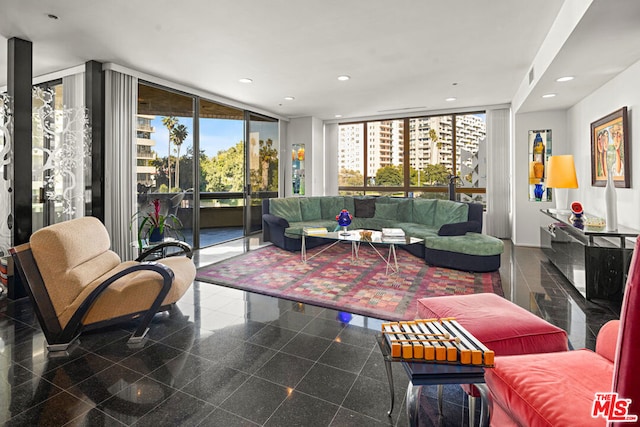 living room featuring expansive windows