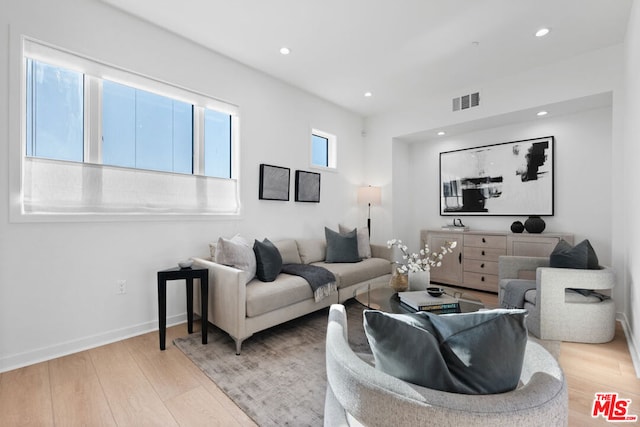 living room with light wood-type flooring