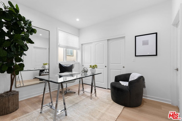 office area featuring light hardwood / wood-style floors