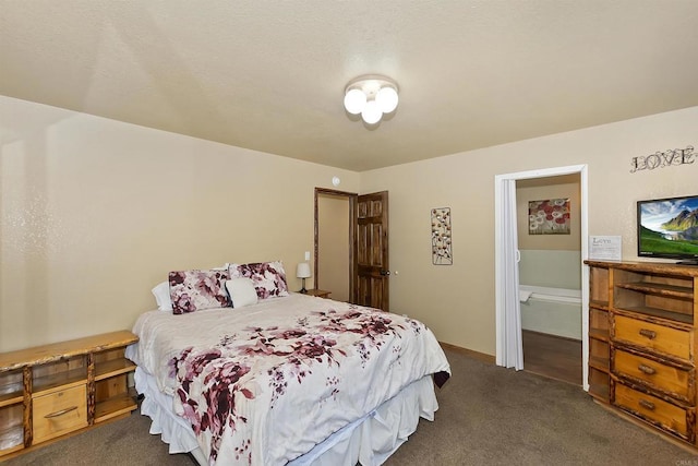 bedroom with dark colored carpet