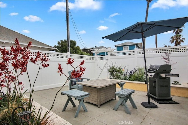 view of patio / terrace with an outdoor fire pit and a grill