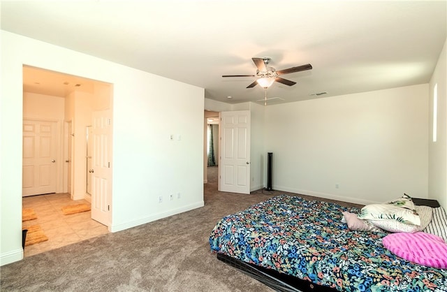 bedroom featuring carpet flooring and ceiling fan