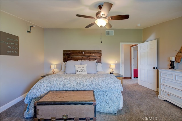 bedroom with carpet floors and ceiling fan