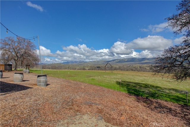 view of yard featuring a rural view and a mountain view